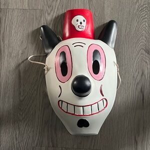 Black and White Cartoon Mask with Red Hat